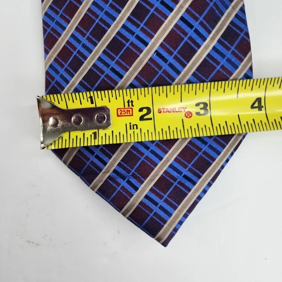 KENNETH COLE Red & Blue Plaid Silk Tie. - Picture 4 of 5